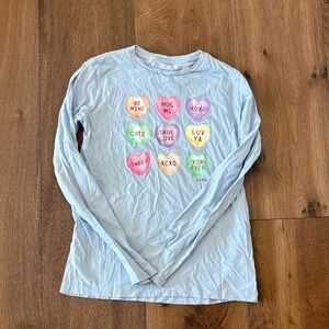 J. Crew Light Blue Kids Long Sleeve Tee with Heart Graphics